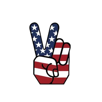 Интересен американски флаг на САЩ, жест на мир и победа, стикер на кола, аксесоари, KK, винил, PVC, 12 см. * 8 см, стикер на мотоциклет, лаптоп
