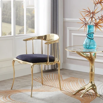 Италиански лесен луксозен стол за хранене от чиста мед с подлакътник, моля, стол за почивка, висококачествени мебели за хола вили
