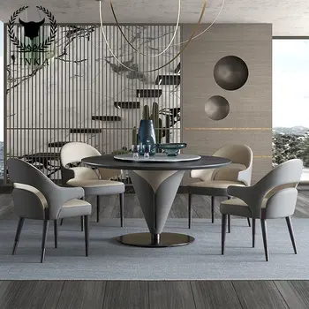 Италиански светъл луксозен мрамор дизайнерска маса за хранене с превръщането маса, стол за ориз маса от масивно дърво, мебели за трапезария