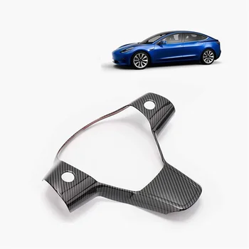 Калъф за вътрешността на колата Tesla Model 3 Y 2017-2023, защитна рамка на волана, изработени от въглеродни влакна, тампон на финала, аксесоари