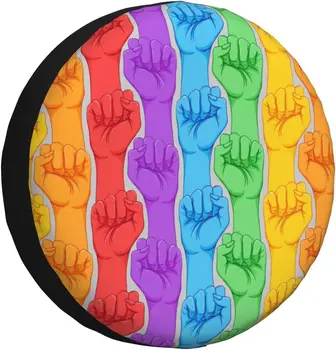 Калъф за Резервна гума LGBT Rainbow Fist Mountains 14 инча Универсален Слънцезащитен Водоустойчив, Прахоустойчив Калъф За Колелата Калъф За Резервна гума