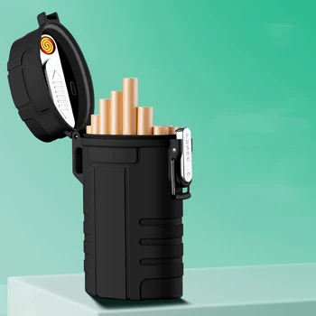 Капацитет за 20 цигари USB акумулаторна запалката Преносим открит водоустойчива акумулаторна батерия с голям портсигар