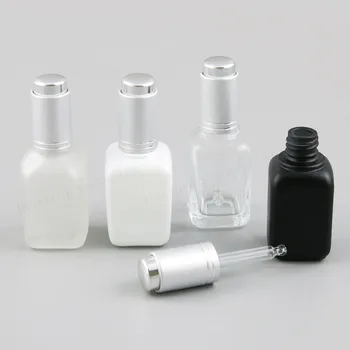 Квадратна бутилка от бяло и черно стъкло с размер 12x30 мл с прозрачен инеем и черен стъкло за капки, стъклен контейнер за етерични масла, с капацитет 1 унция със сребърен капкомер