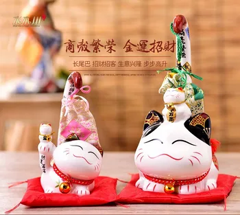 Керамично украса Лъки котка с дълга опашка, прасенце, творчески подарък за откриване на магазин в японски стил