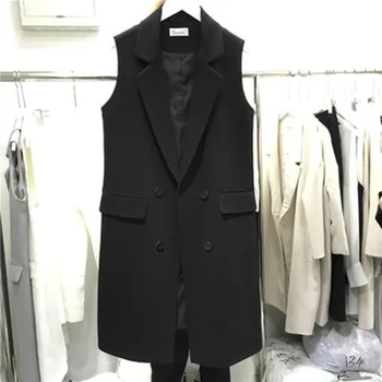  Класическа черна жилетка, дамски елегантен костюм, жилетка, пролетно-есенни якета без ръкави, връхни дрехи, офис женски тънка жилетка Y326