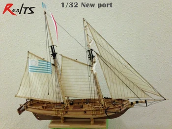 Класическата американска шхуна Baltiomore 1830 г., дървена модел в мащаб 1/32, нова плаване с лодка на пристанището, дървени модела комплекти