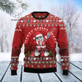 Коледно дърво, татуировка на Дядо Коледа, котка, домашни любимци, елен, мечка, грозен пуловер, градинска дрехи, 3D принт, ежедневни зимни качулки в стил харадзюку, 3