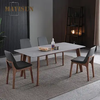 Комбинация от правоъгълен маса за хранене и столове, мека лукс Голяма маса за хранене, Модерна лаконичная мебели за кухнята на ресторанта