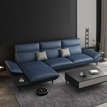 Комбинирана всекидневна с италиански кожен диван в модерен скандинавски ясен гонконгском стил, лека екстравагантен малка домакински