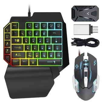 Комбинирана детска клавиатура и мишка с RGB подсветка, одноручная клавиатура, мишка, с конвертером, комплект адаптери за PS4, PS5, Xbox, Nintendo Switch