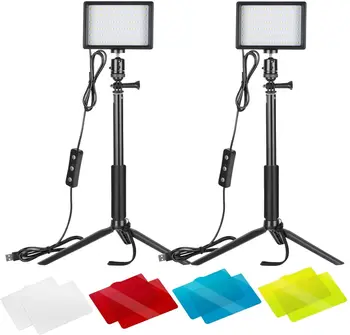 Комплект led видео разговори USB, 1 Комплект осветление за телефон, с регулируема яркост 5600K, със статив и цветни филтри за правене на снимки под нисък ъгъл