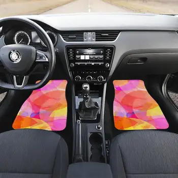 Комплект автомобилни стелки с цветни розово-оранжеви кръгове на абстрактното изкуство, предните и задните стелки за автомобили, автомобилни аксесоари