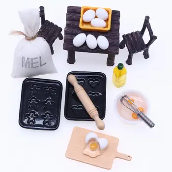 Комплект за миниатюрни печене на кукла къща Очарователен комплект мебели за куклена къща от реалистичен дърво за сцени за печене Кухня Притворная игра 19 бр. храна