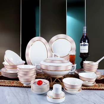 Комплект керамични съдове за готвене китайски чаши и чинии от костен порцелан 60 европейски купи и чинии лъжица подарък съдове на housewarming