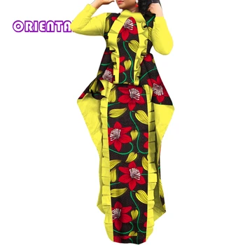 Комплект от 2 теми, африканска пола, есенни блузи с волани и дълги поли с африканските принтом, африканска облекла за жени, екипировки WY6025