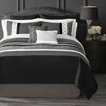 Комплект спално бельо в черно-бяла ивица от 14 теми, комплект одеяла с чаршафите, Queen