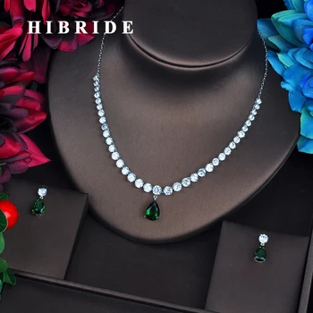 Комплекти за сватбени декорации HIBRIDE Green Tear Drop, дамски рокли, аксесоари, комплекти, колиета, бижута от цирконии кръг нарязани на N-557