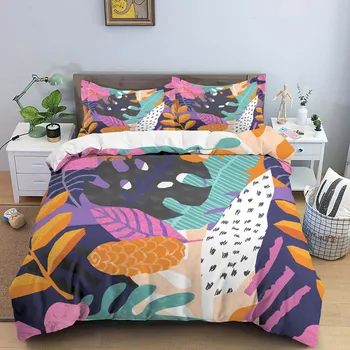 Комплекти спално бельо с абстрактно листа, пухени с геометричен модел за семейния спални в хотел с мека калъфка, домашен декор