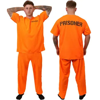Костюм на затворника за възрастни Оранжев гащеризон затворник Облекло тъмничаря на Хелоуин Оранжев костюм на затворника Мъжки затвор гащеризон Костюм