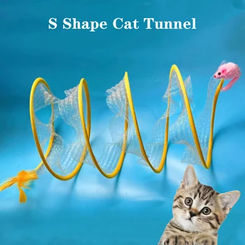 Котешки тунел за помещения Сгъваема детска играчка Гато, спирала, спирала, цветни кутия образователни интерактивни забавни аксесоари за домашни любимци