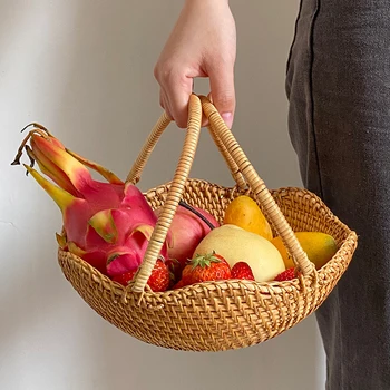 Кошница за цветя от ратан ръчно изработени с дръжка, саксия, украса на дома, за съхранение на закуски за пикник, сватбени аксесоари за партита, кошници