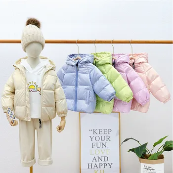 Кратко палта за момичета и момчета 3-8 години, зимни ярка яке с качулка, детска naka памучен дебела топла горна дреха, яке, детски дрехи
