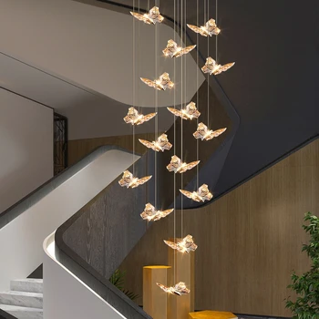 Креативна стълбище с пеперуда, дълга полилей, осветление, полилеи за хола на луксозна вила, висящи лампи за duplex хотели, магазини
