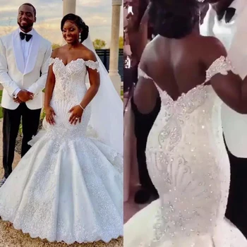 Кристалното африкански сватбена рокля Русалка Сватбени рокли 2023 Vestidos De Noiva Плюс Размера на Сватбена рокля за жени, луксозни Suknia Slubna