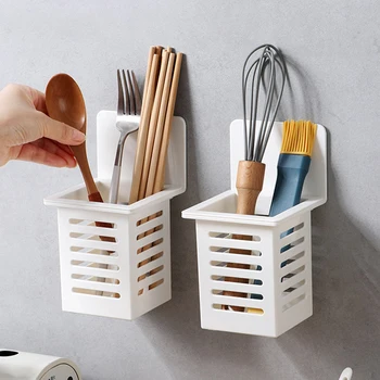 Кухненски прибори Кошница за пластмасови пръчици за хранене, стенен шкаф за съхранение на прибори, притежателят на кухненски съдове за готвене, кошница за източване лъжици