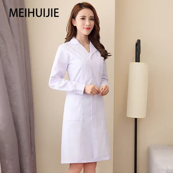 Лабораторен халат за баня с дебели дълги ръкави, дамски болнични униформи бял цвят за салон за красота, работни облекла, дрехи за медицински сестри, униформи козметик