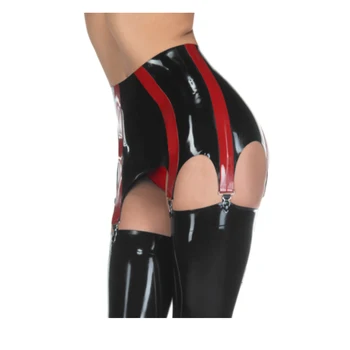 Латексови бикини, Черни, с червени трусами къси Панталони с колани Сексуално фетиш-бельо по поръчка за жени