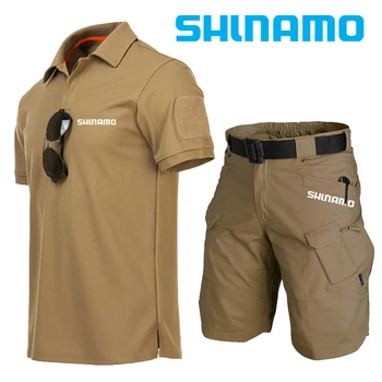 Летен костюм за риболов, бързосъхнеща мъжки градинска тактическа военна риза, летни водоустойчив бързо съхнещи шорти за лов, с много джобове