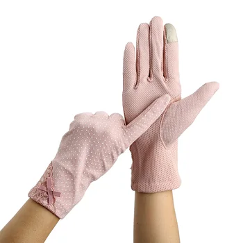 Летни дамски слънчеви дантелени ръкавици, пролетни дамски дишащи ръкавици за шофиране със сензорен екран, устойчиви на хлъзгане, които предпазват от ултравиолетовите Guantes