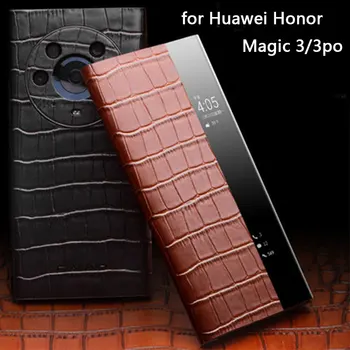 Луксозен Калъф От Естествена Телешка Кожа За Huawei Honor Magic 3, Калъф За смартфон Honor Magic3 Pro, флип-надолу чанта от естествена кожа с гледка от прозореца