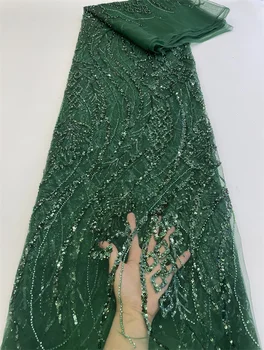 Луксозна тежка лейси плат с кристали ръчно изработени мъниста, бродерии пайети, африканските дантела, материал за сватбени рокли