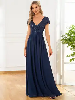 Луксозни вечерни рокли, дълга рокля-молив с дълбоко V-образно деколте и къси ръкави 2023 от Шаферка Women Dress