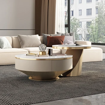 Луксозни холни маси за дневната Модерни кръгли масички премиум-клас е бял на цвят с ефект на мрамор Минималистичная мебели за интериора на Mesa Centro