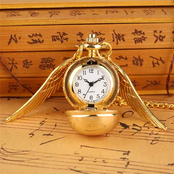 Луксозни часовници във формата на топка от жълто злато с малък размер, аналогов кварцов джобни часовници за мъже, жени, пуловер, огърлица, верижка, ретро подаръци