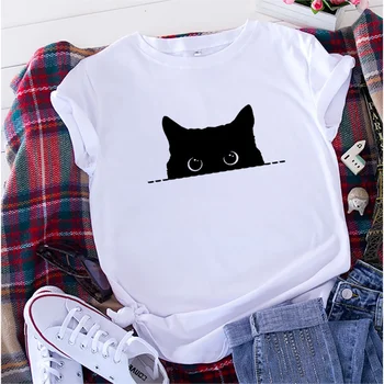 Лятна дамска тениска с красиви котки, модна тениска в стил харадзюку с принтом овце, с къси ръкави, ежедневни тениска kawaii за момичета, големи размери