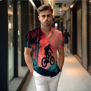 Лятна нова мъжка риза конник, мъжка риза с 3D принтом, ежедневни мъжки риза в стил ваканция, висококачествена мъжка риза