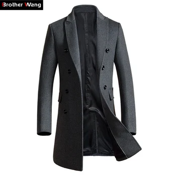 Марка Brother Wang 2023, есен-зима, ново мъжко тънка дълга вълна палто, бизнес ежедневното модно мъжко палто, яке 1721