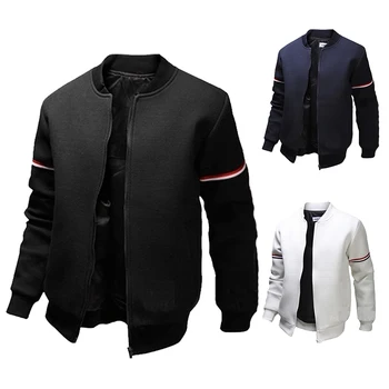 Марка мъжко яке с цип 2023, модерен, спортно облекло, без на убора, однотонное палто с цип дълъг ръкав, нормално палто