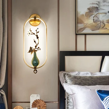 Мед, с монтиран на стената лампа в китайски стил, монтиран на стената лампа за дневна, спални, нощни светлини за на преминаване, led осветление, творческа оформяне на фона, аплици