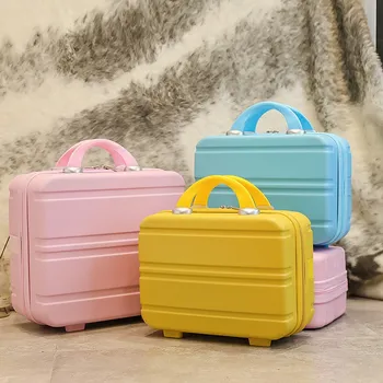 Мини куфар преносим косметичка 14 инча куфар с малка мини чанта корейската версия на плътен цвят за съхранение със защита от надраскване