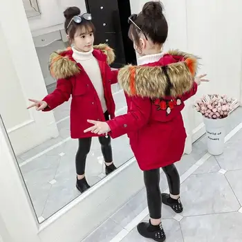 Мода 2020 г., палто с бродерия за малки момичета, зимни якета са с качулка, връхни облекла, детски дрехи червен/черен цвят на 3-10 години