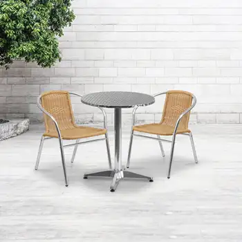 Модерен мебелен търговски стол от алуминий и бежов ратан за заведение на закрито и на открито