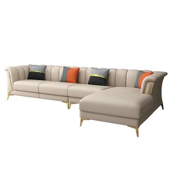 Модерен ъглов диван за хол Комбинация кожена мека мебел