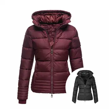 Модерно сако-палто с еластични маншети, приятна на допир зимни дамски naka яке с качулка, женски палта, ежедневното палто