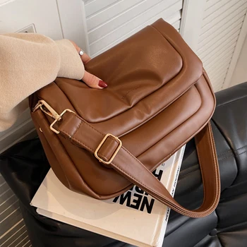 Модни маркови чанти за рамо с клапа за жени, висококачествени чанти и портмонета от мека изкуствена кожа с голям капацитет, квадратна чанта през рамо