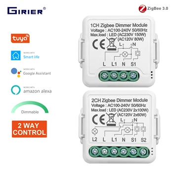 Модул GIRIER Sasha ZigBee Smart Dimmer Switch Поддържа 2 Начина за Управление на DIY Dimmable Switches 10A Работа с Алекса Alice Google Home